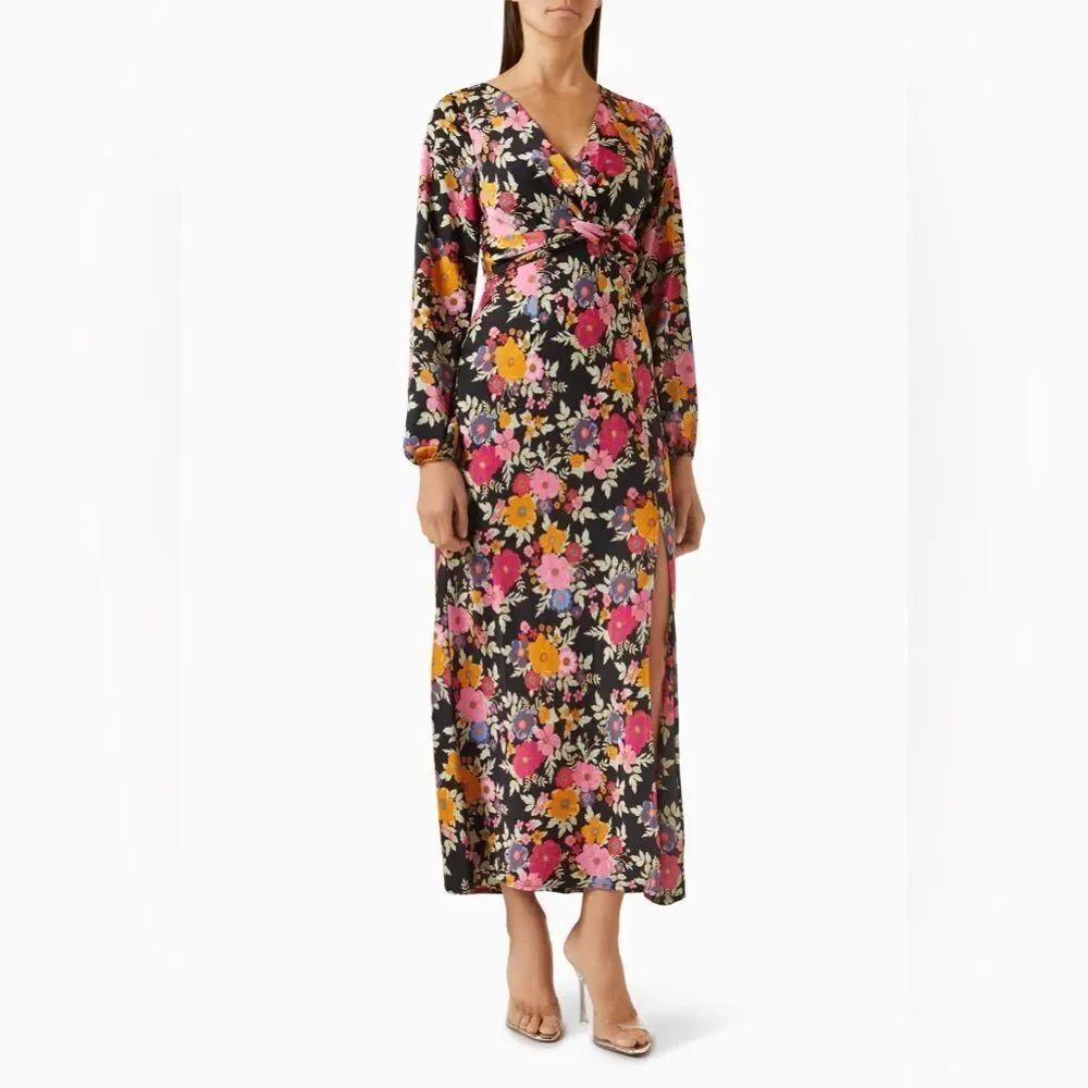 Mink Pink Emira Maxi Dress in Satin Floral Black Formal Size Medium